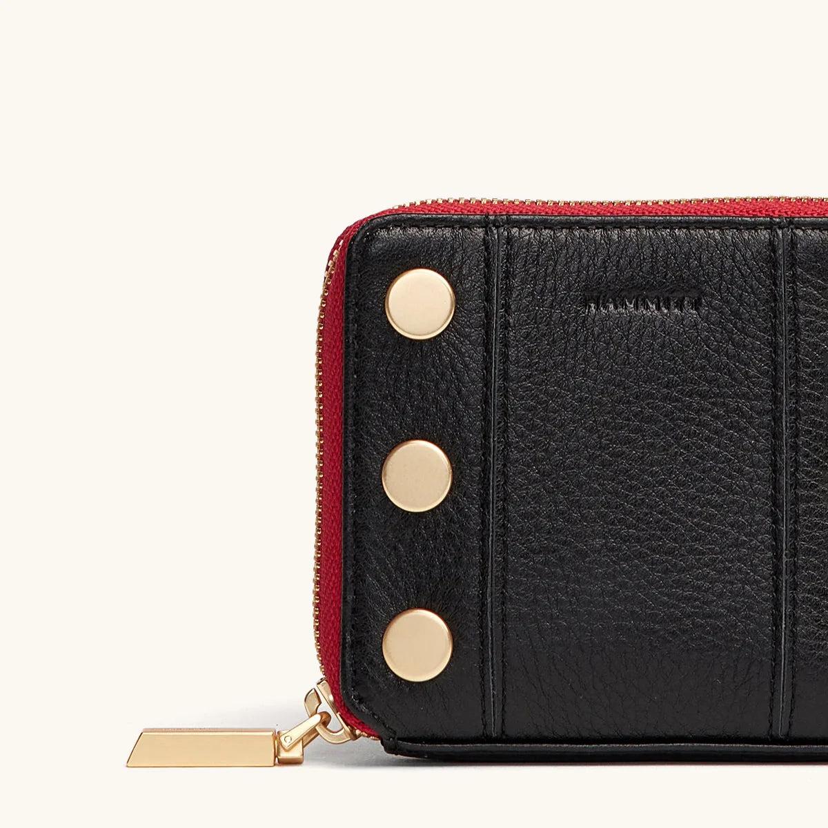 Hammitt 5 North Black w/ Brushed Gold and Red Zip Wallet
