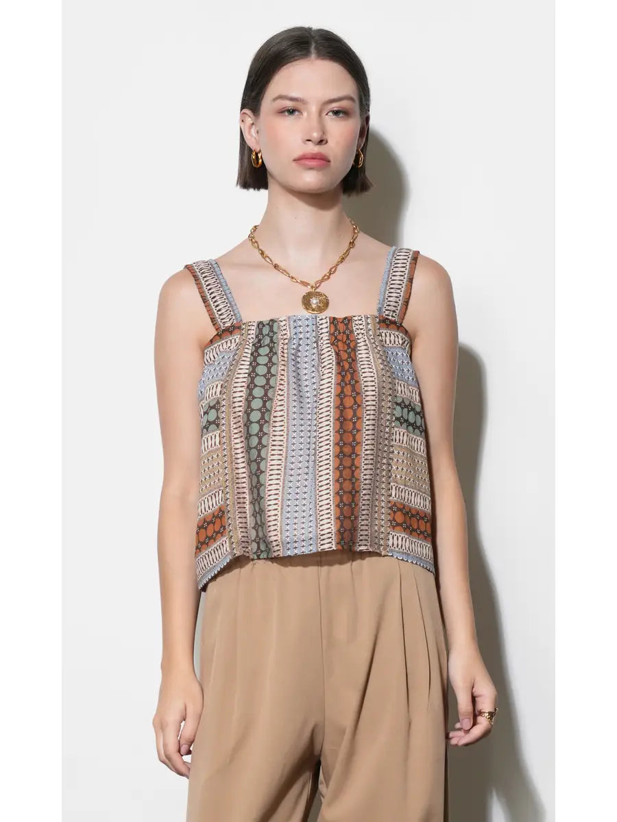 Greylin- Kai Pleated Strap Tank- Brown Combo