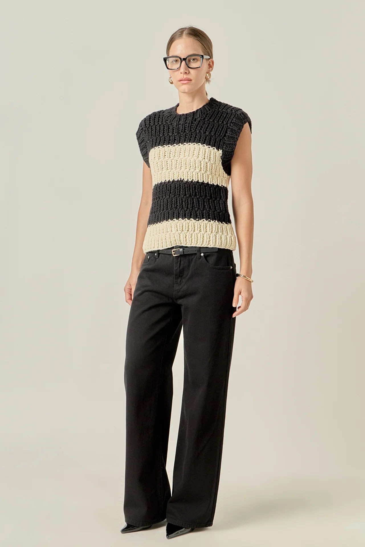 English Factory Striped Chunky Vest Black/Ivory