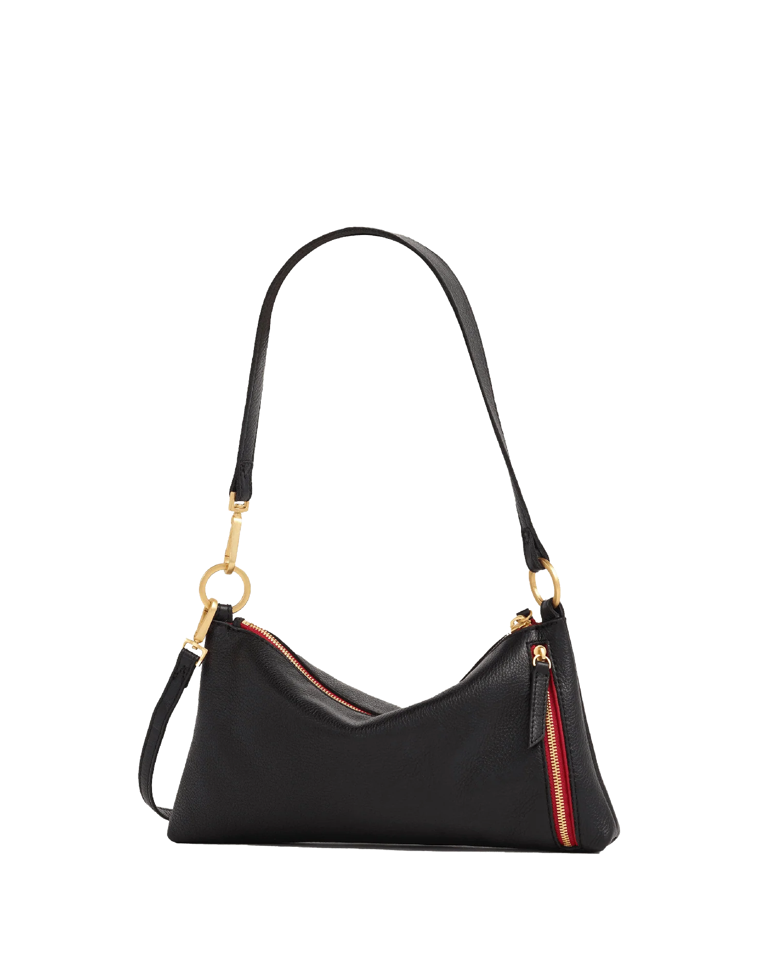 Hammitt Kyle Handbag Black Brushed Gold w/ Red Zip