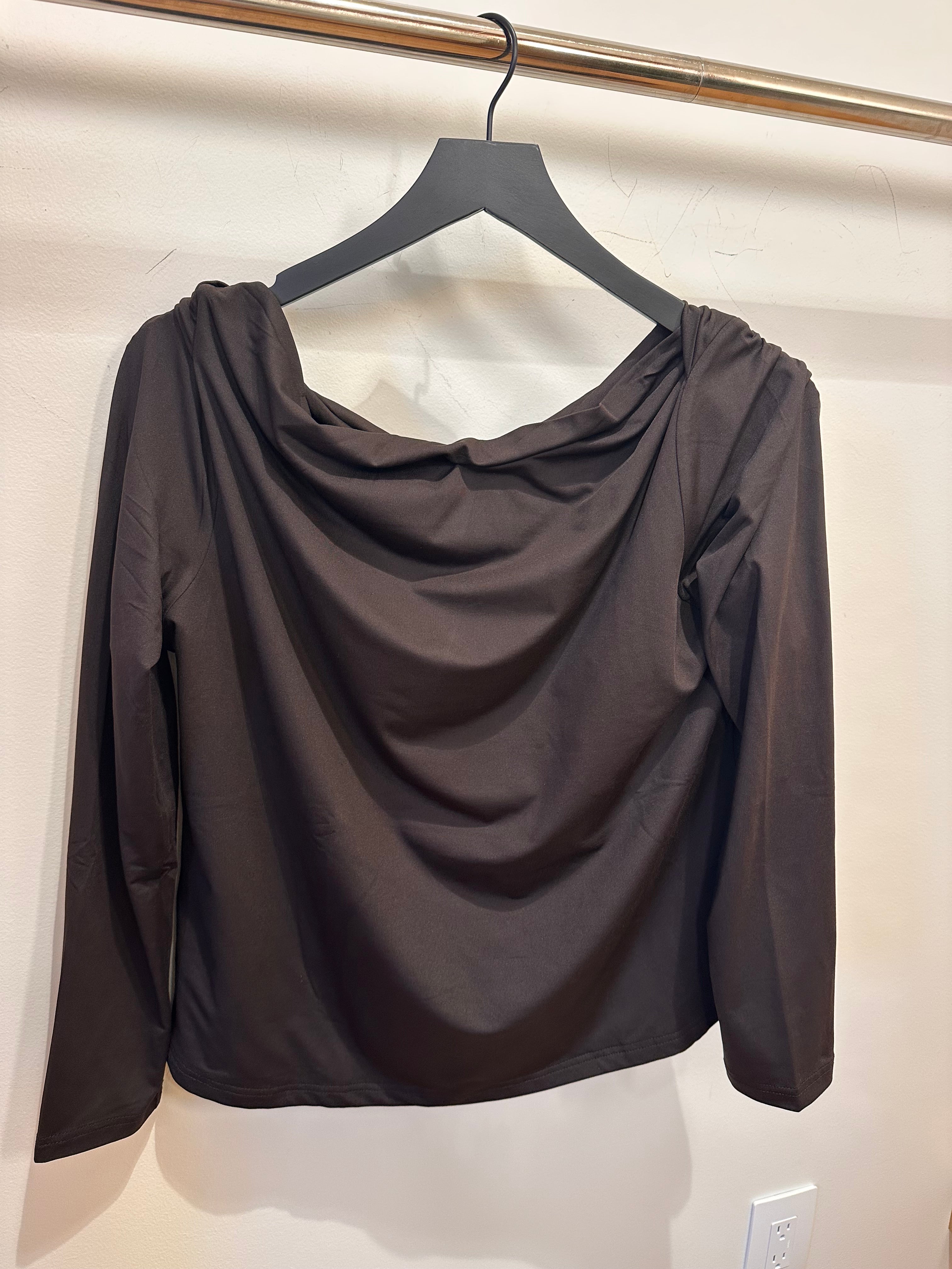Lysse- Electra Crossed Boat-Neck Top- Double Expresso