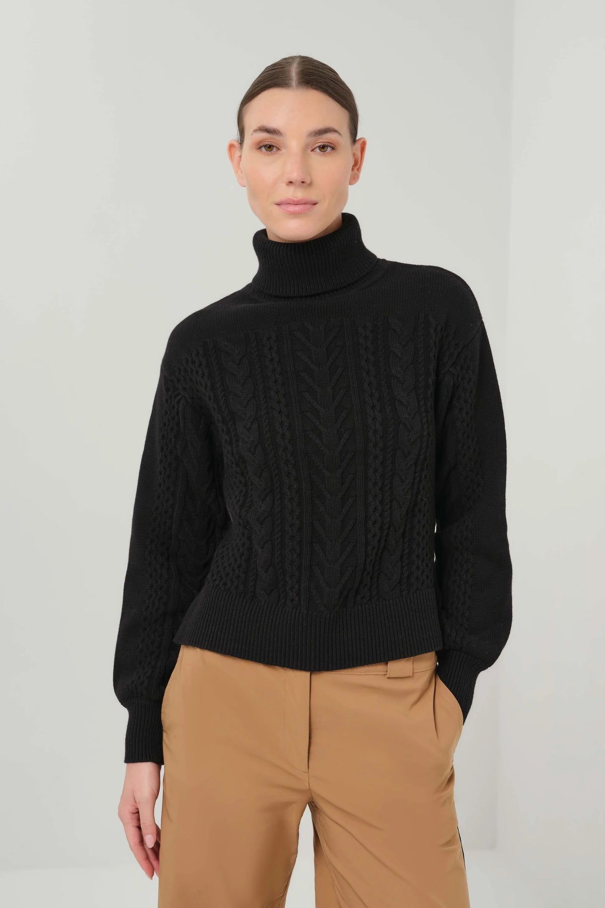 Anatomie- Wabi Mix Sweater Mixed- Cable Knit Turtleneck
