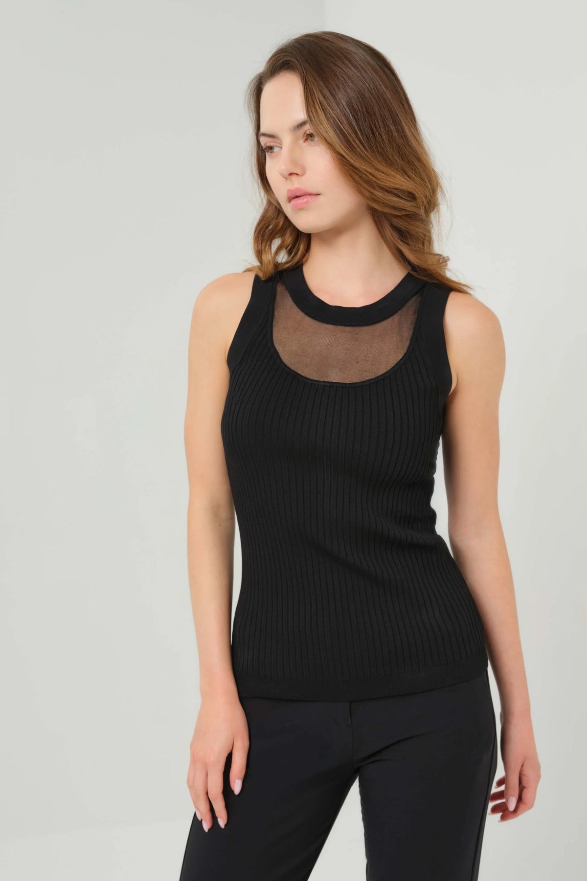 Anatomie- Gio Mixed Media Knit Ribbed Top