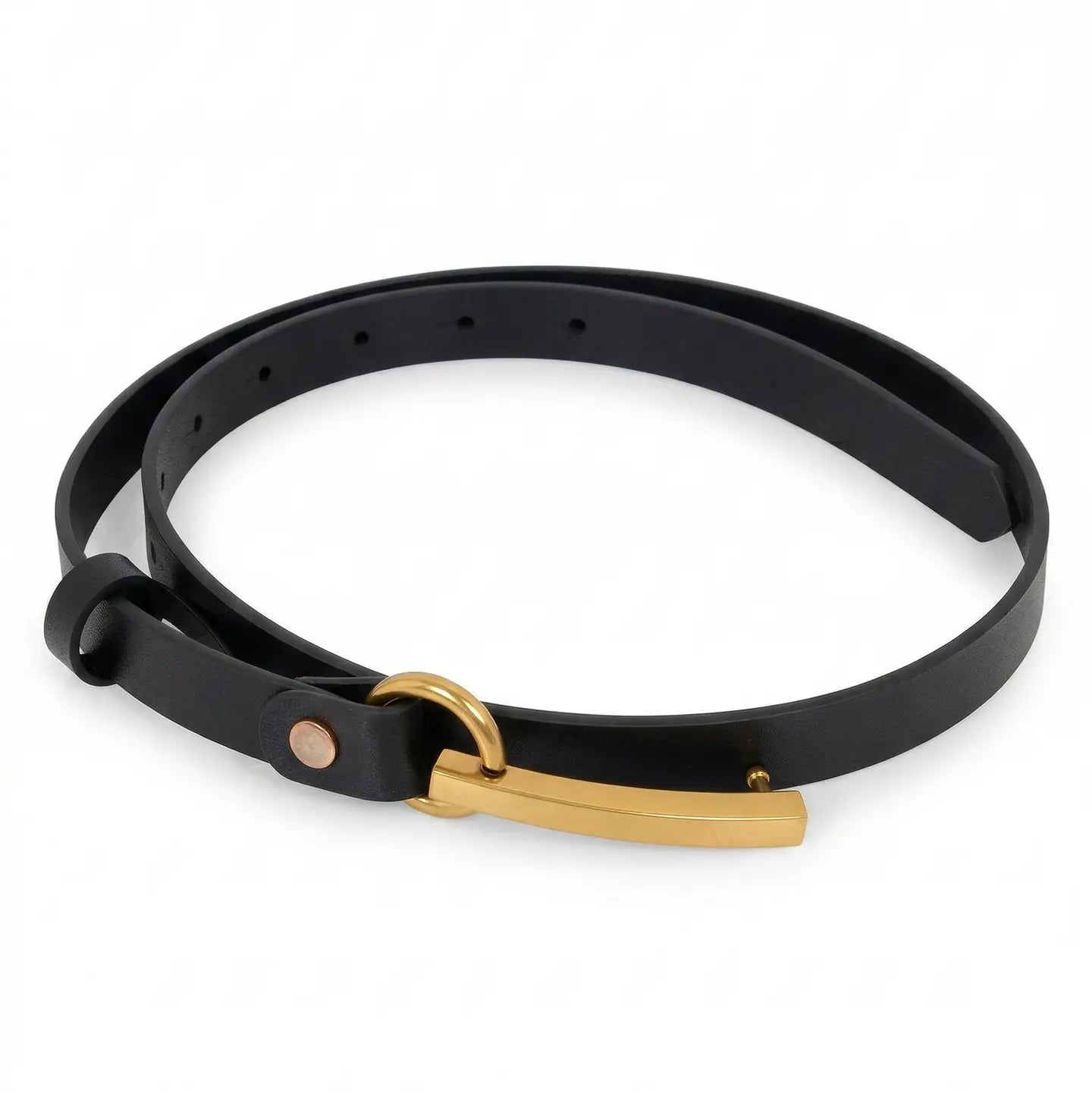 Modernaire Slim Leather belt with minimal Gold Bar Buckle