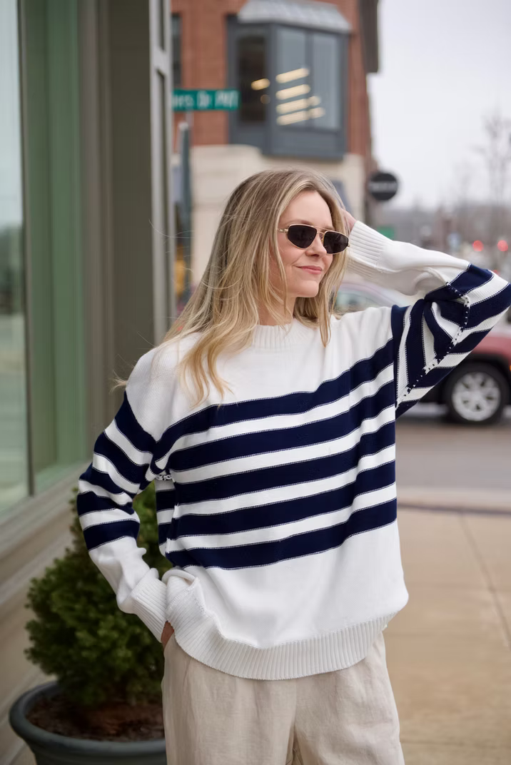 perfectwhitetee Ginger Sweater Navy Stripe