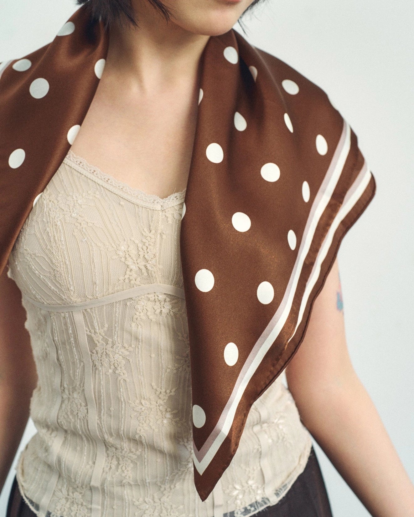 Lost Pattern NYC -"Retro Polka" Silk Bandana Scarf - Cafe Au Lait
