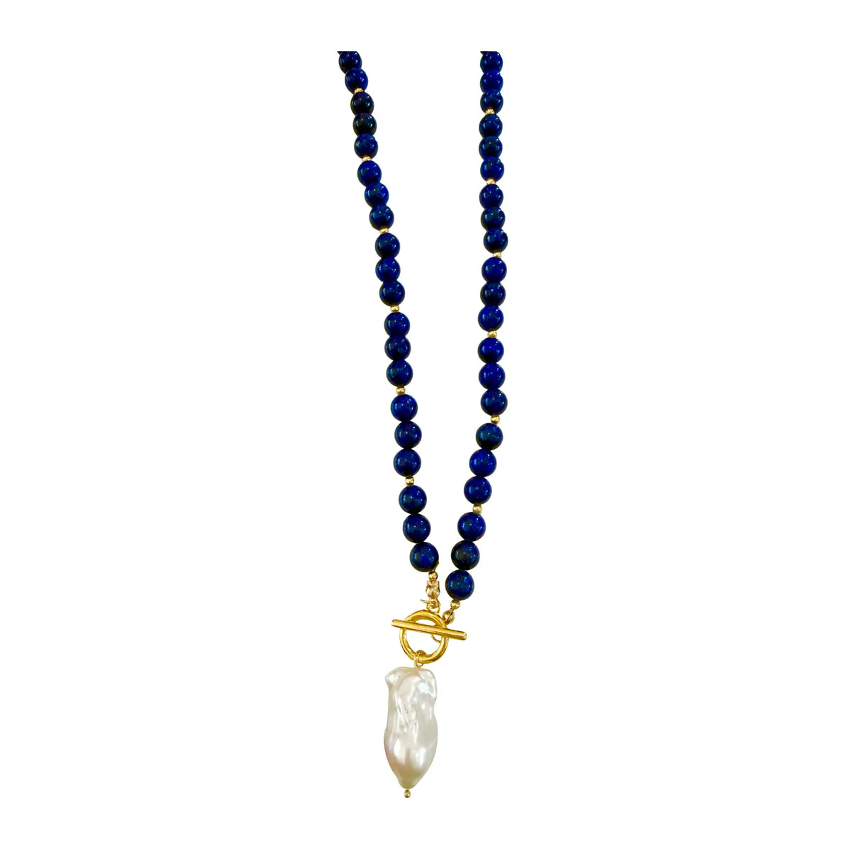 Gemelli Sandy Beaded Necklace with Pearl Accent- Navy