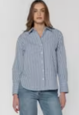 Velvet Heart-Pemberly Button Up Shirt- Bluebird Stripe