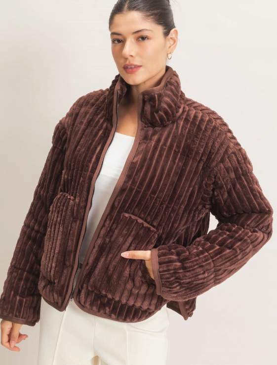 HYFVE-Quilted Corduroy Zip-Up Jacket