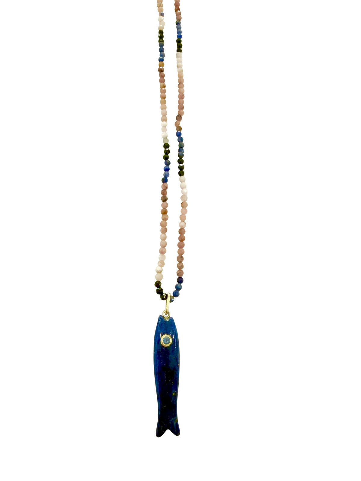 Gemelli Seth Beaded Necklace with Fish Charm - Blue