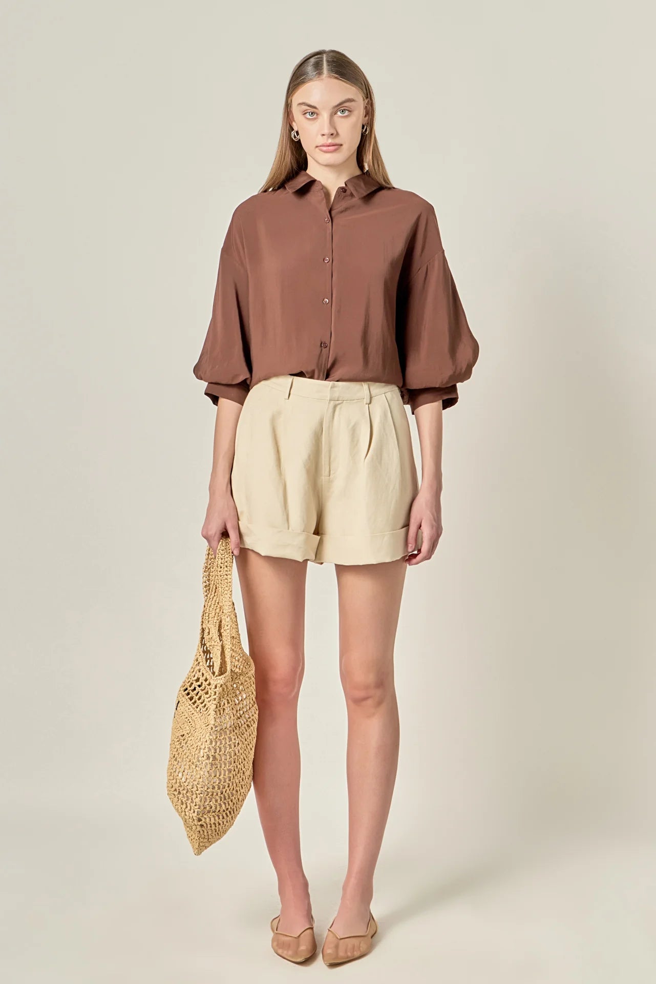 English Factory Balloon Sleeve Blouse Chocolate Brown