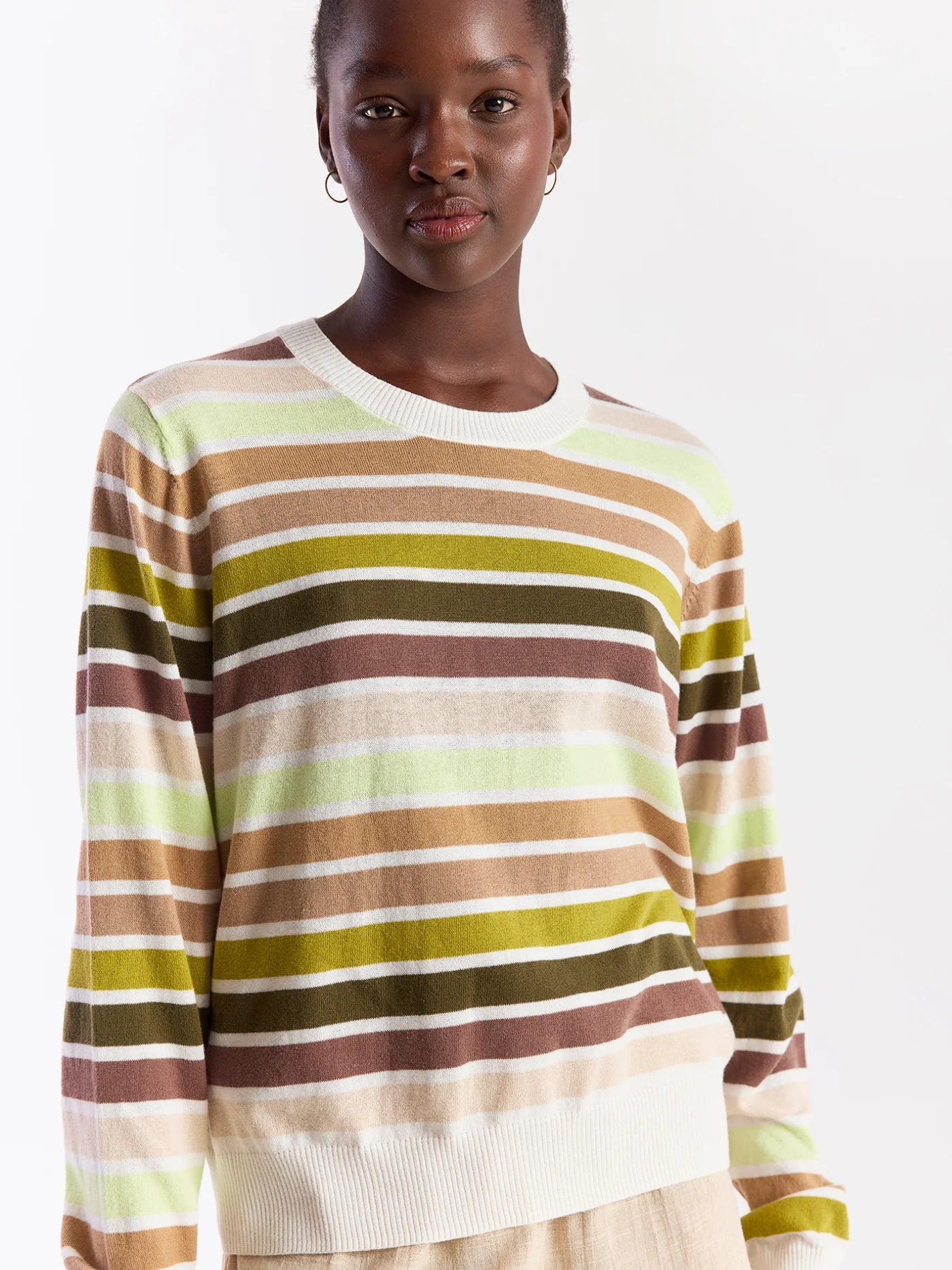 WISPR Multi Stripe Crew - Ivory/Rainbow Stripe