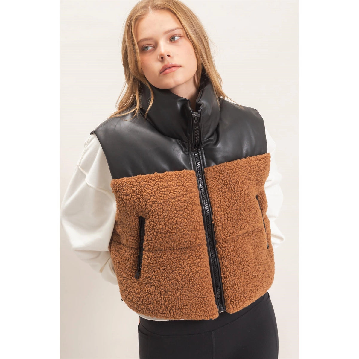 HYFVE Faux Fur & Pu Padded Vest
