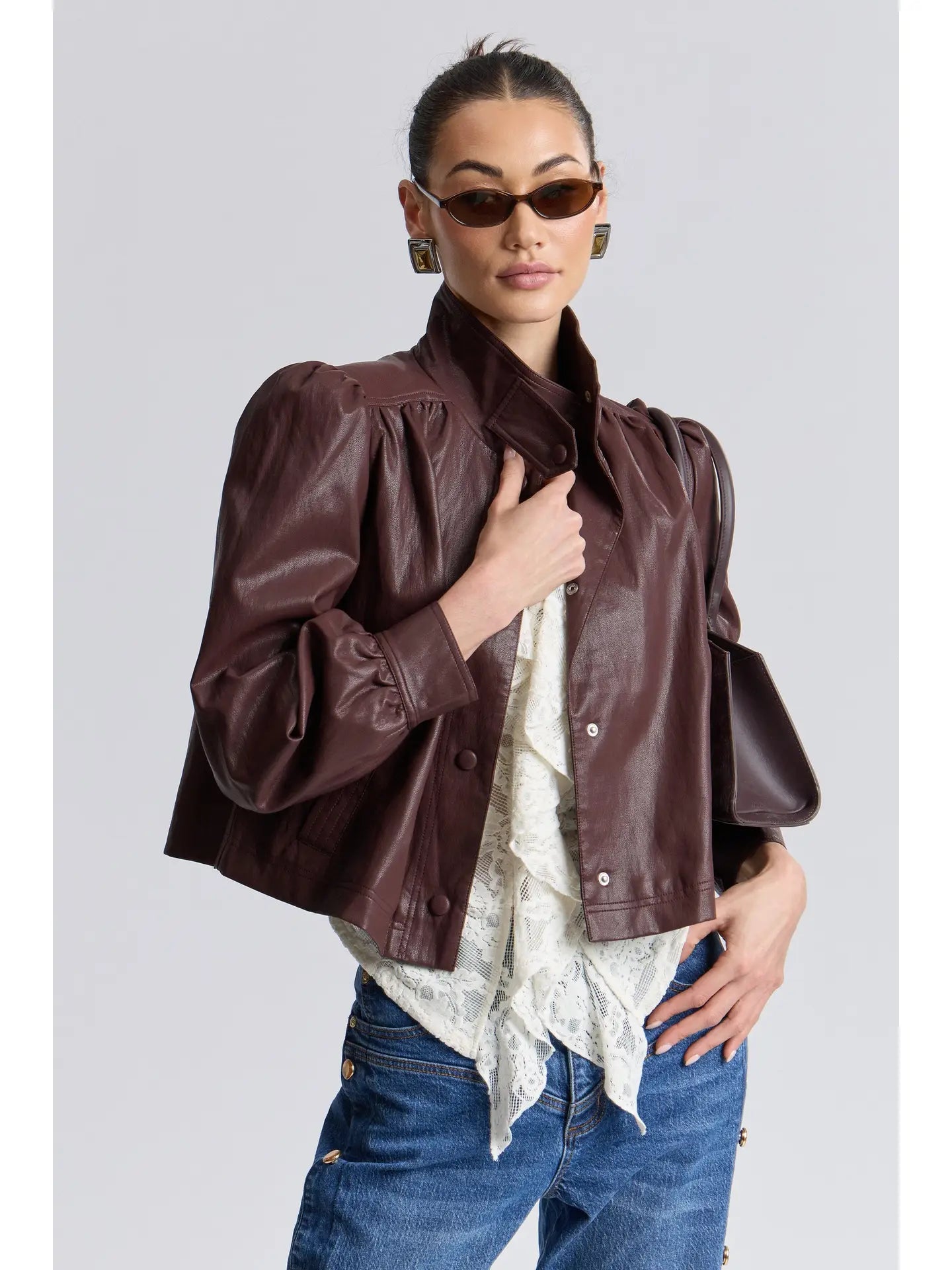 Avec Les Filles Faux-Ever Leather™ Puff Sleeve Jacket Bordeaux
