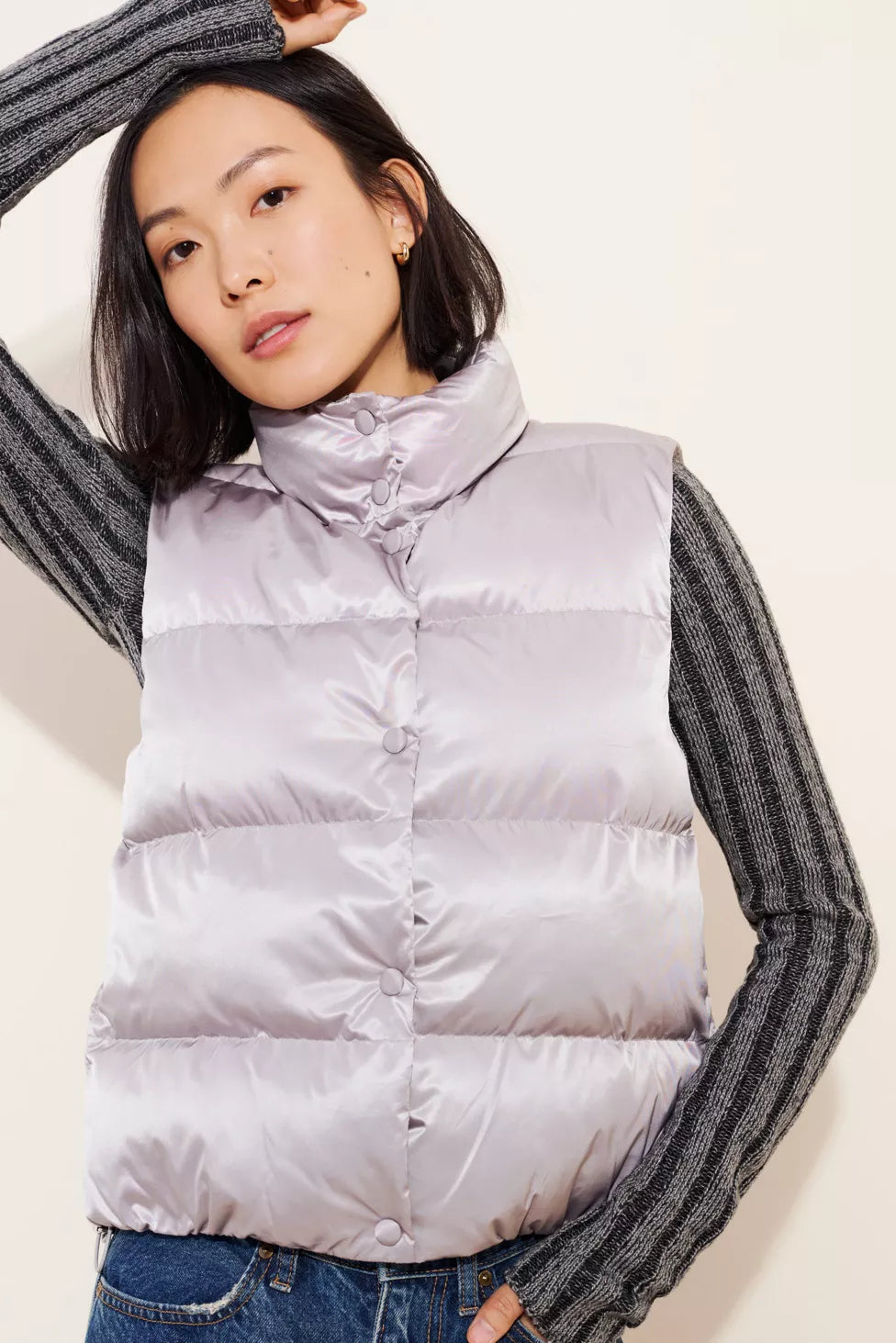 English Factory Puffer Cropped Vest Grey