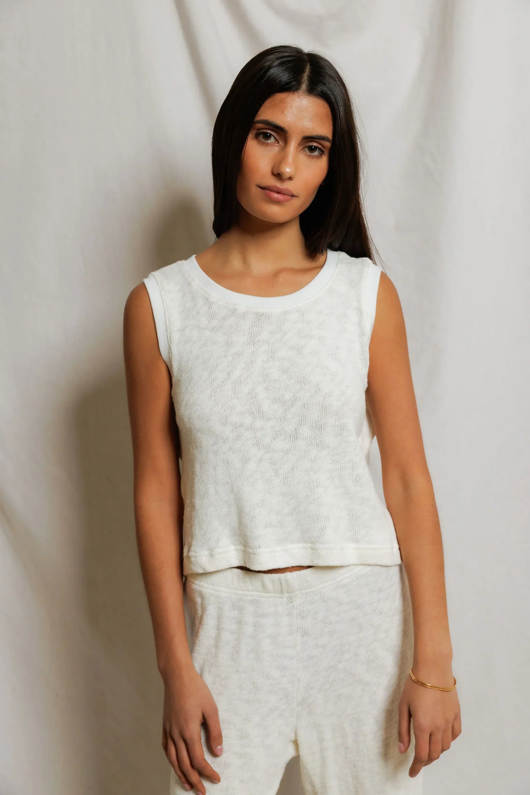 perfectwhitetee Kala Mesh Mock Neck Tank - Natural