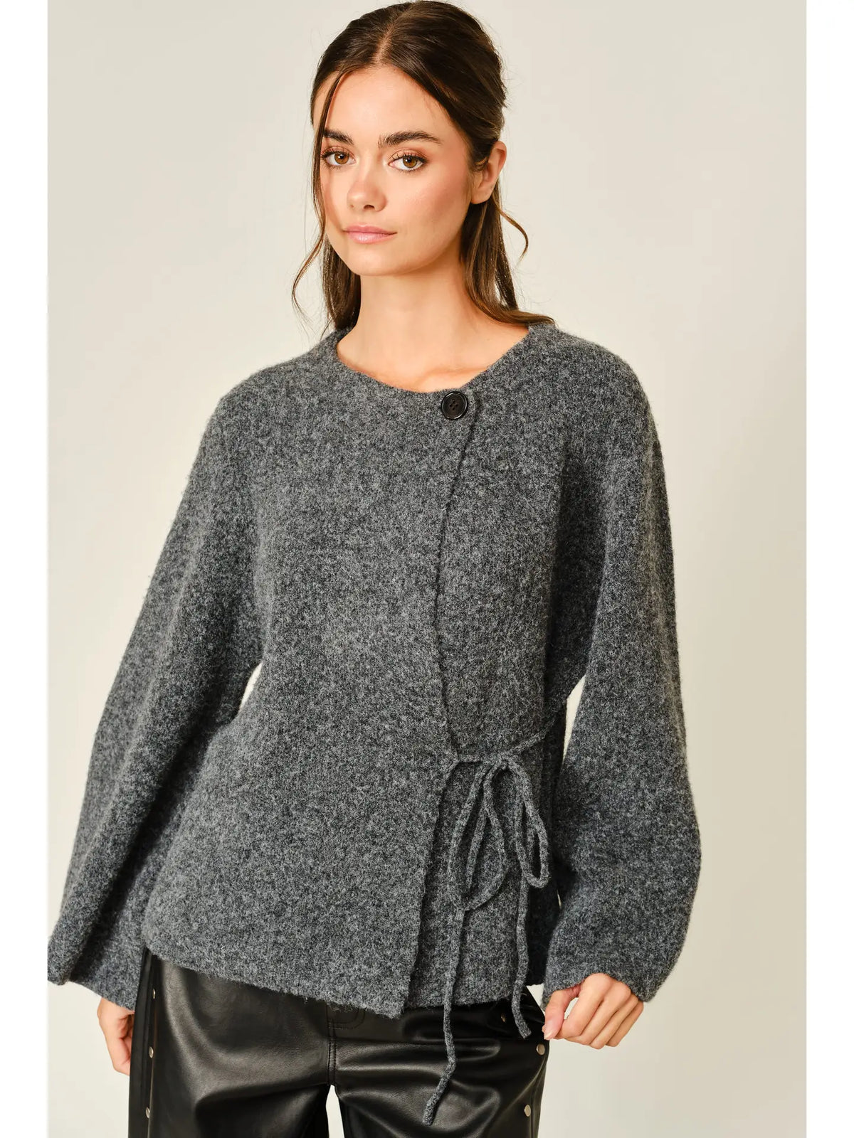 Aaron&Amber Cozy Kimono Sleeve Short Cardigan Charcoal