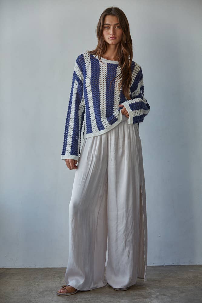 By Together Knit Sweater Cotton Acrylic Crochet Striped Top
