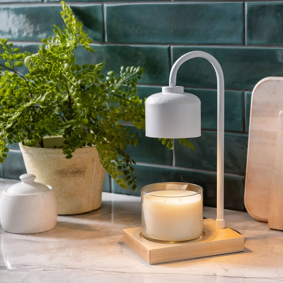 Candle Warmers Etc White & Wood Arched Candle Warmer Lamp