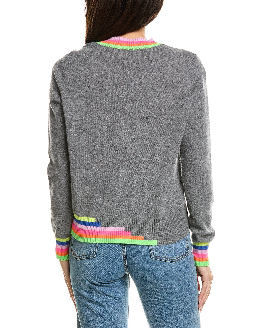 Brodie Multi Coloured Trim Crew- Mid Grey/Neon