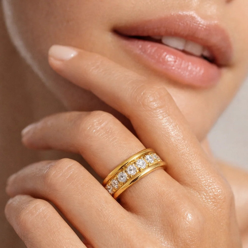 Ellie Vail Louise Channel Set Band Ring- Gold