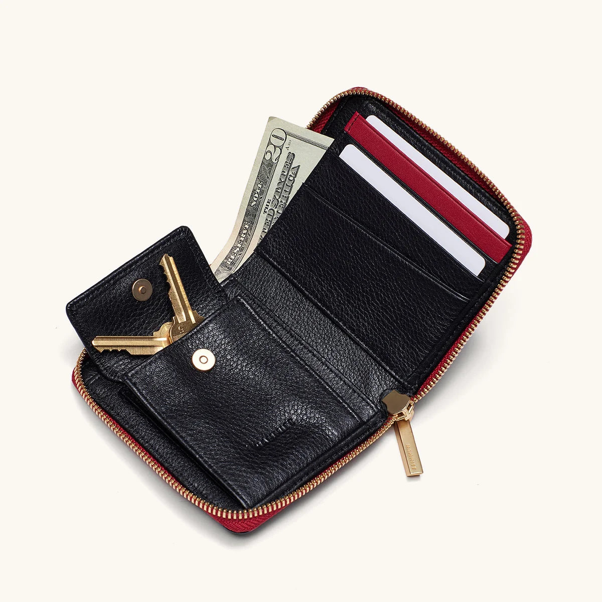 Hammitt 5 North Black w/ Brushed Gold and Red Zip Wallet