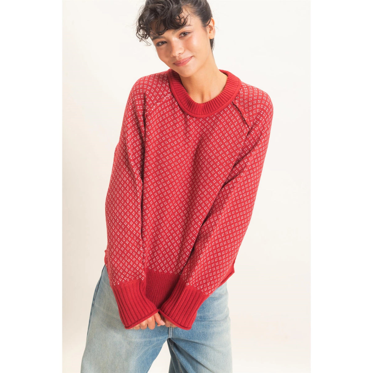 HYFVE- Patterned Mock Neck Sweater