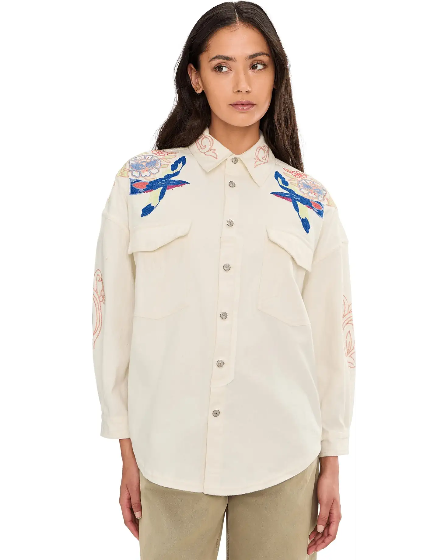 Free People Take Flight Embroidered Shirt
