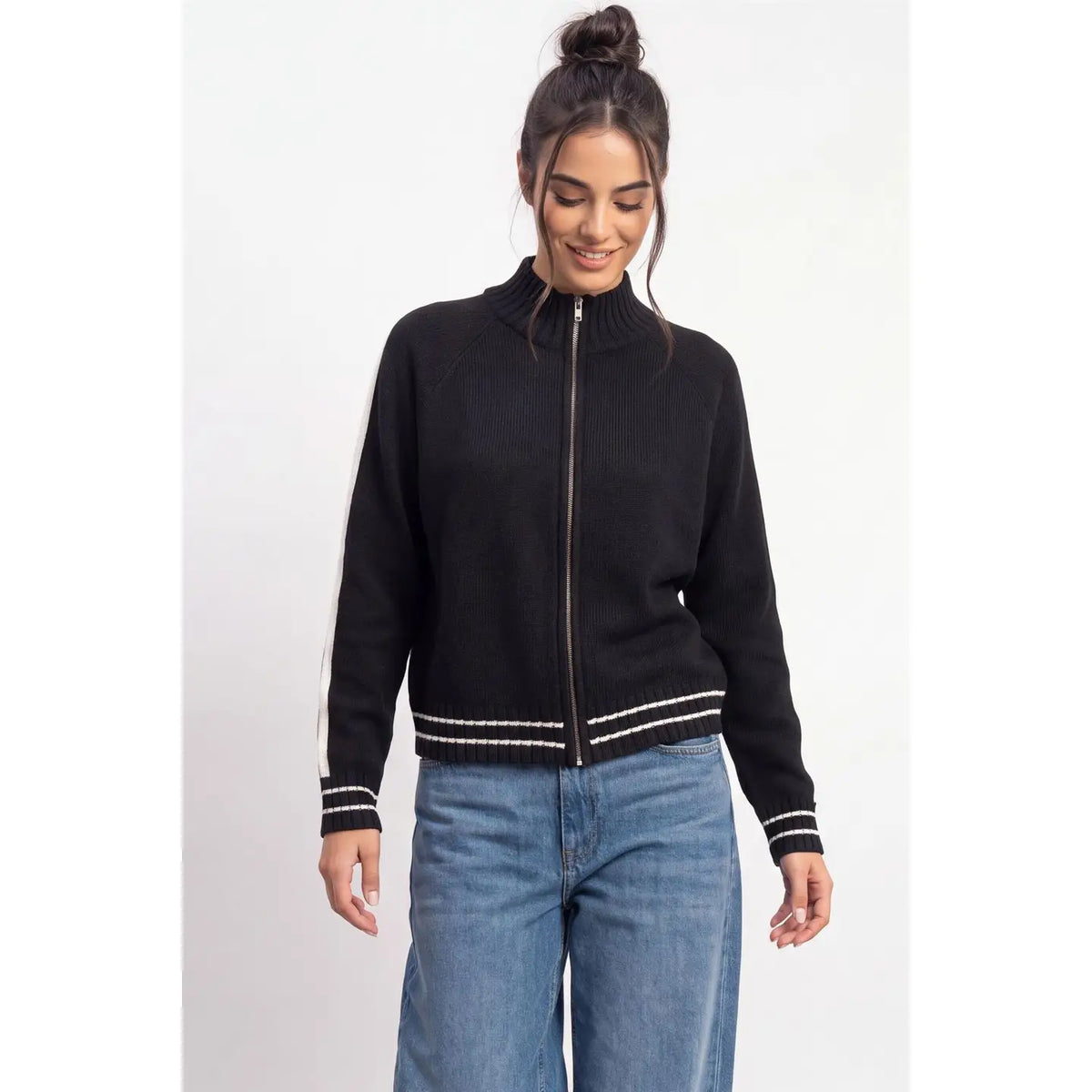 HYFVE Contrast Stripe Zip-Up Sweater