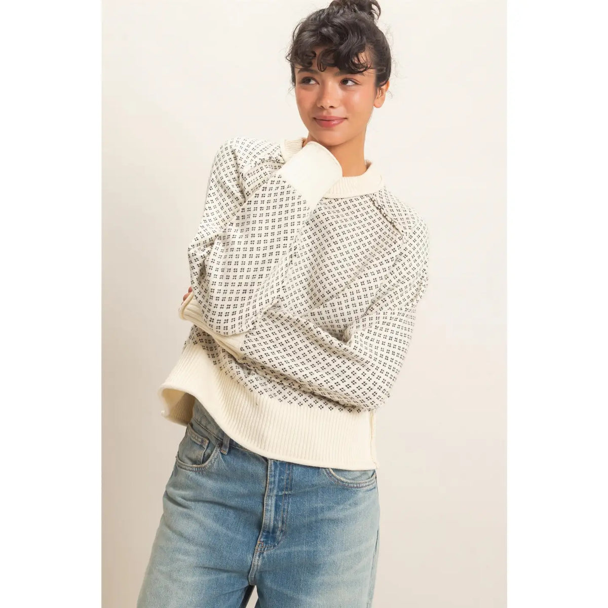 HYFVE- Patterned Mock Neck Sweater