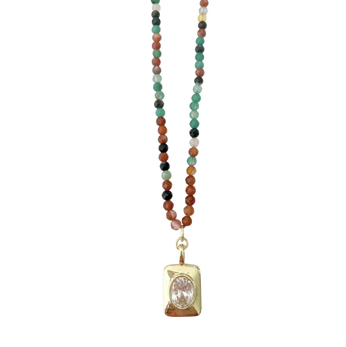 Gemelli Anniston Beaded Necklace with CZ Square Charm- Multi