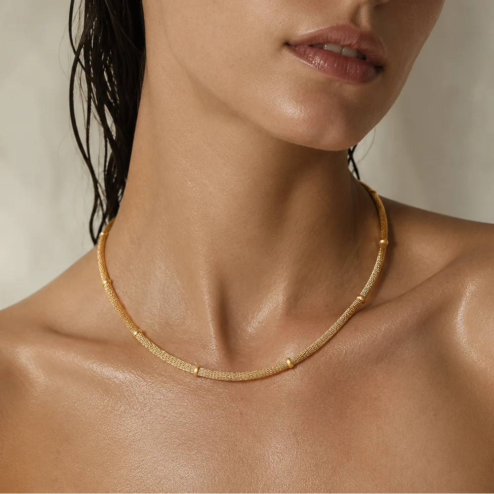 Ellie Vail Cosette Beaded Round Mesh Chain Necklace- Gold