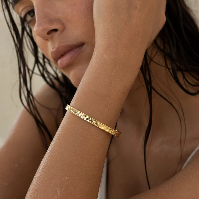 Ellie Vail Maribel Hammered Bangle Bracelet Gold