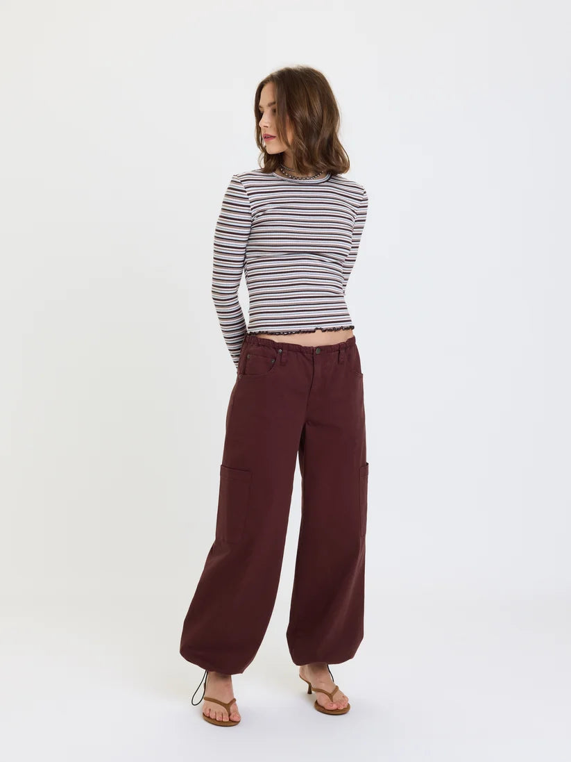 Daze Mirage Mid Rise Cargo Harem- Cherry Cola