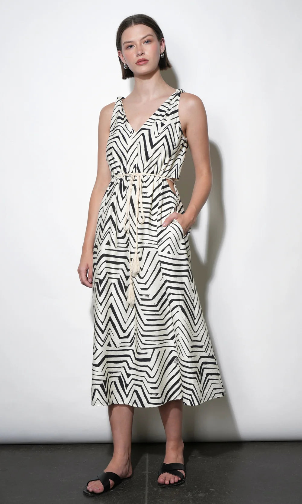 Greylin Evelyn Side Cut Out Knotted Strap Midi Dress