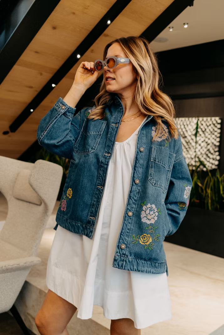Free People Madison Embroidered Denim Jacket