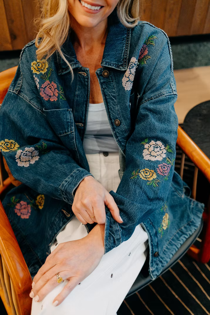 Free People Madison Embroidered Denim Jacket