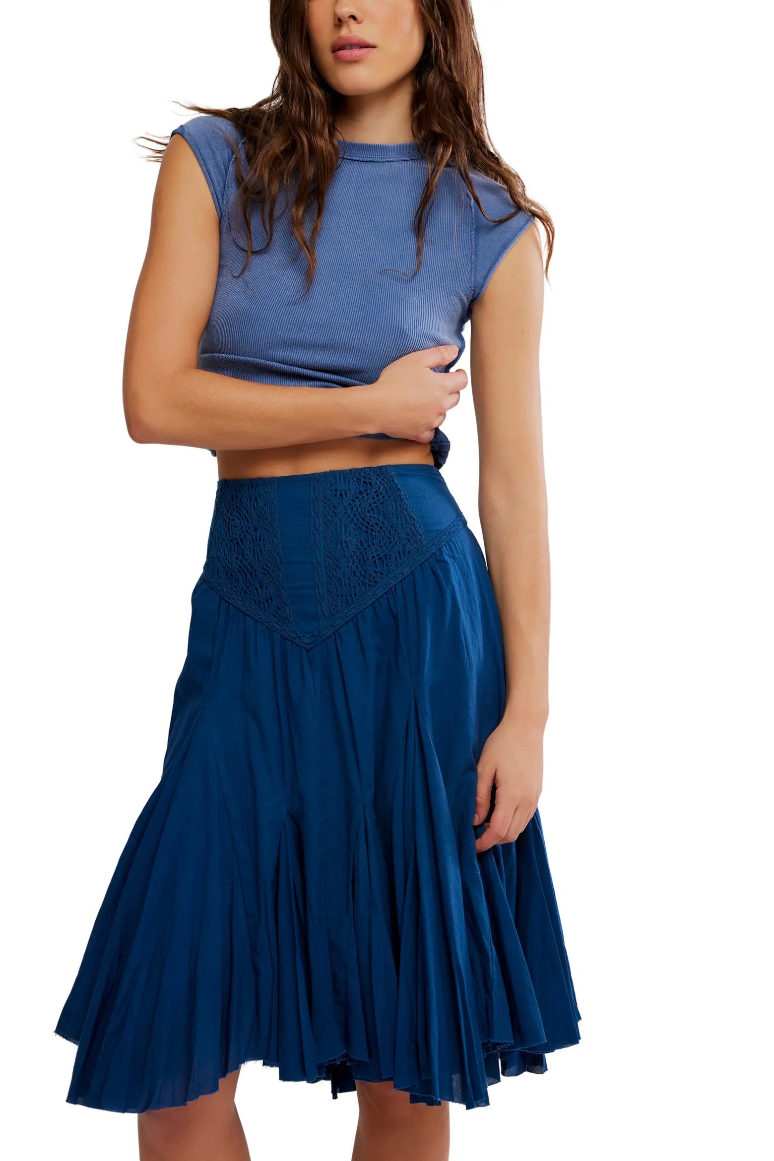 Free People Frida Godet Midi Skirt - Posideon