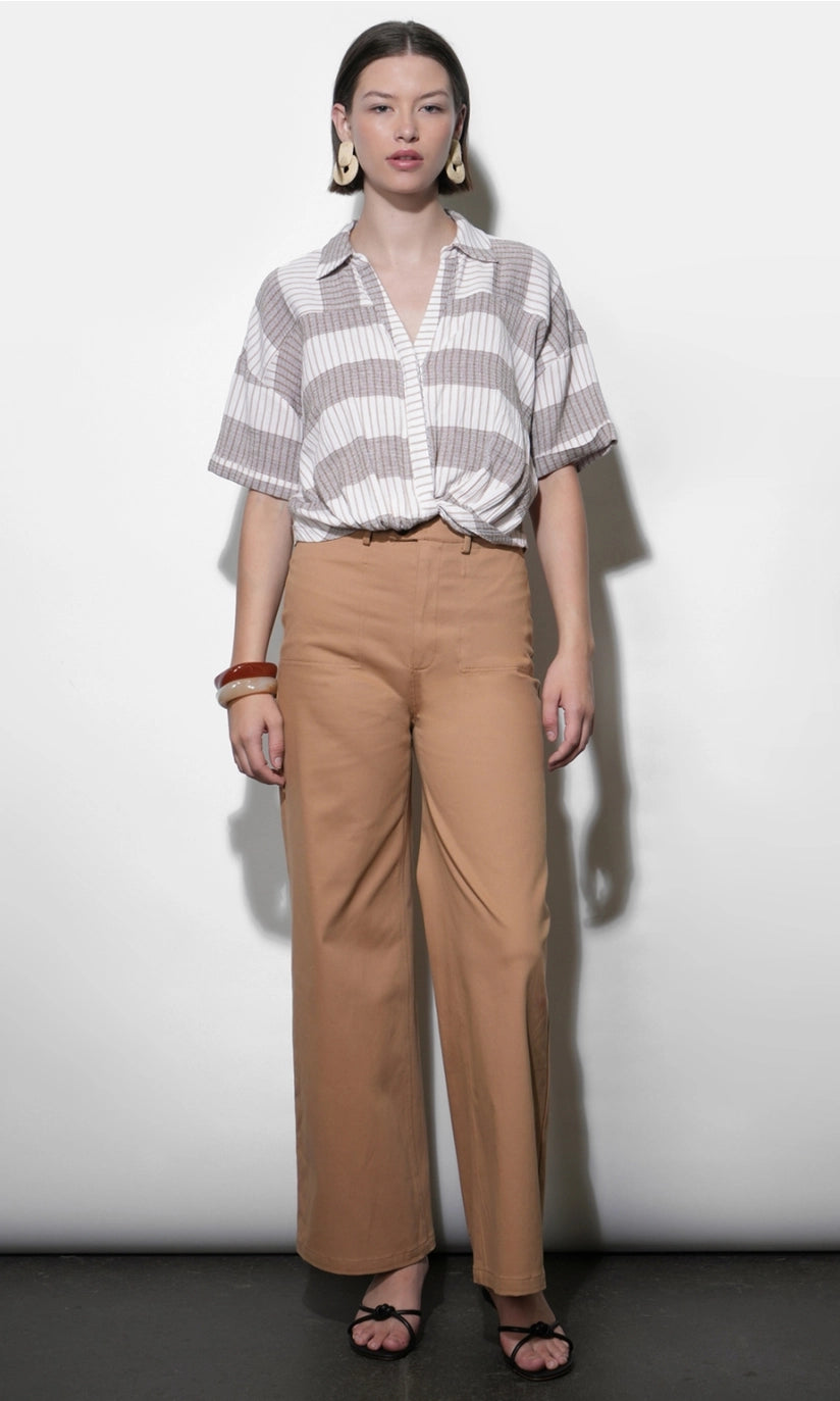 Greylin-Jennson Cotton Canvas Wide Leg Pant-Tan