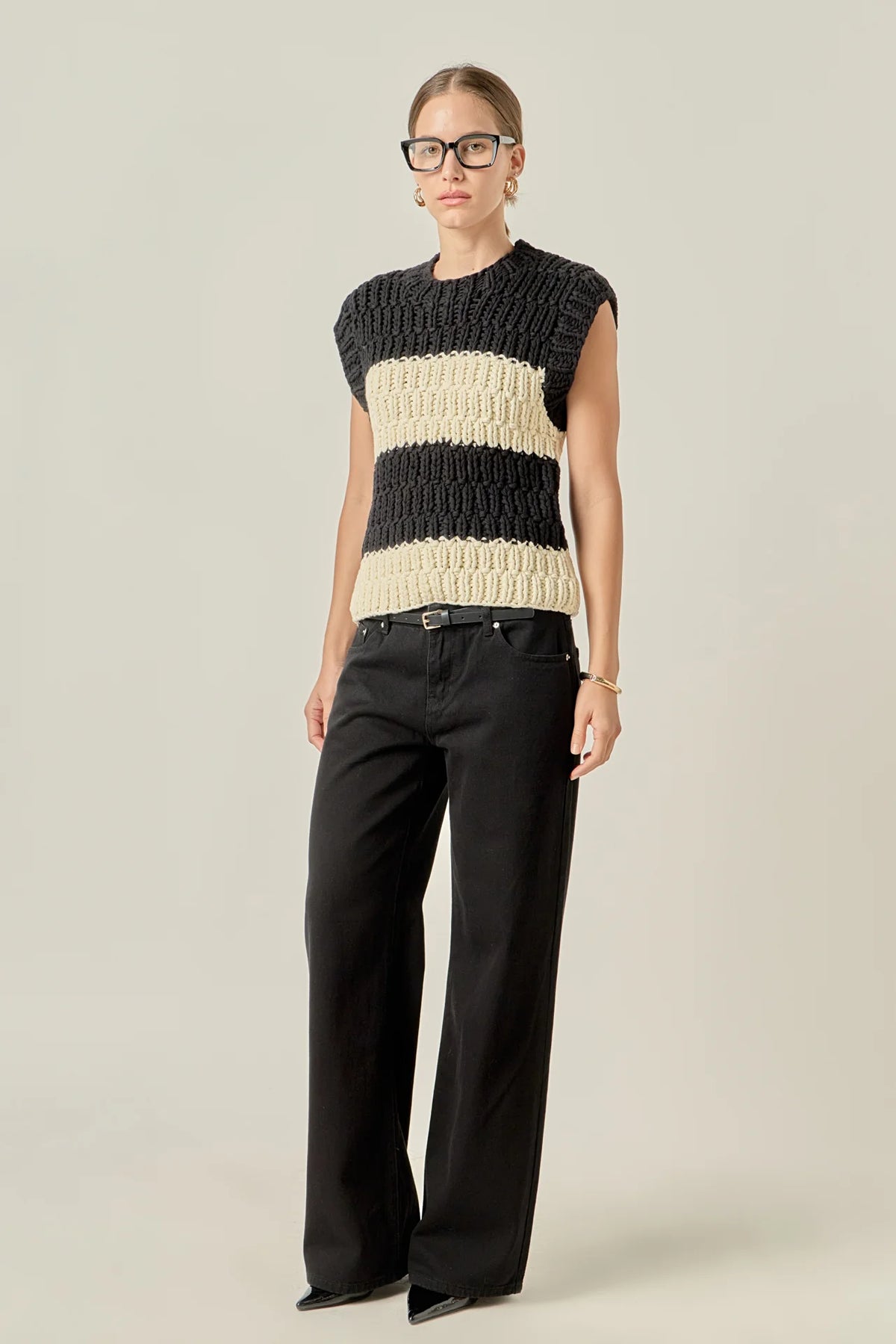 English Factory Striped Chunky Vest Black/Ivory