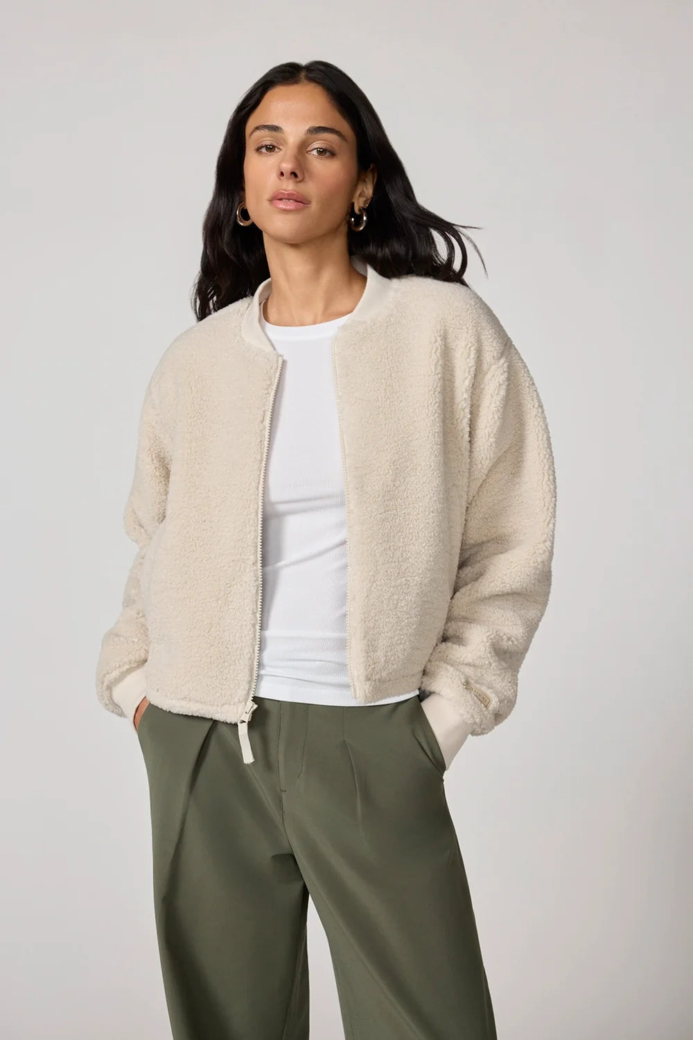 MPG Berber Bomber Jacket- Moonbean