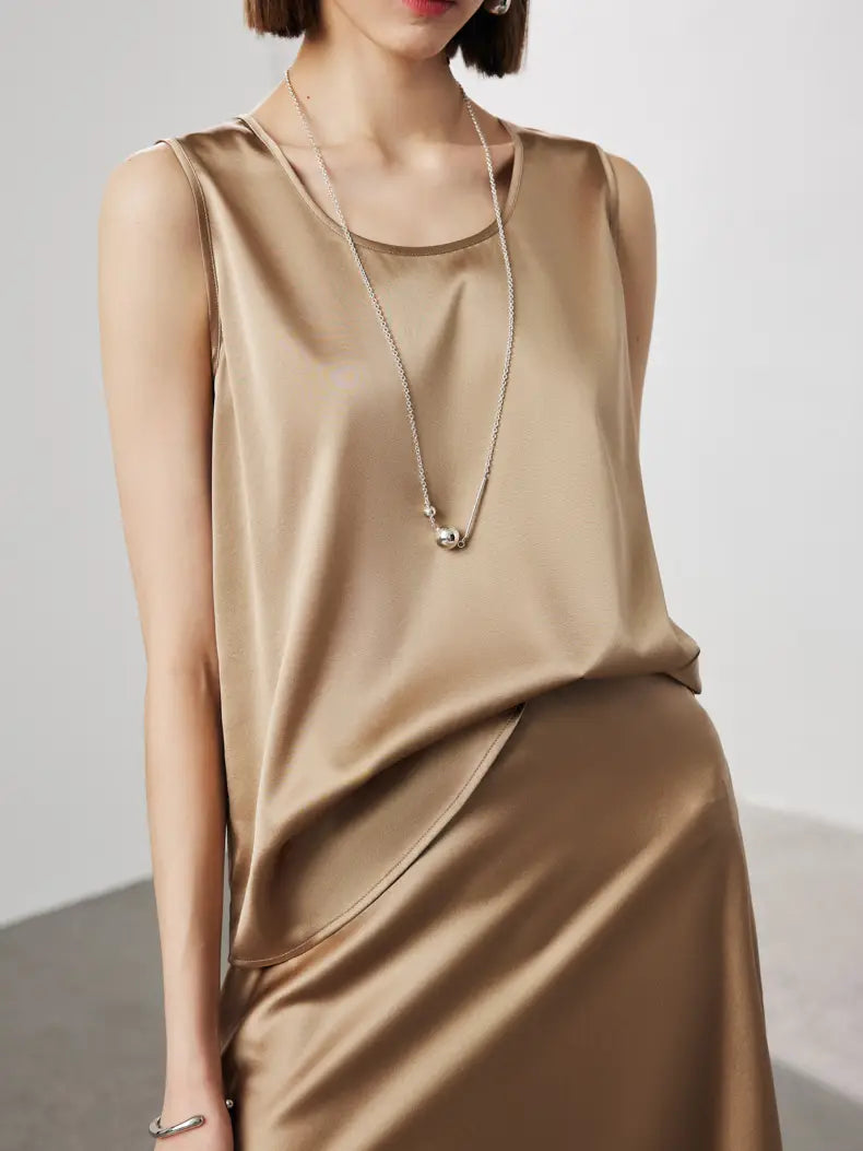 Modernaire - Silk Sleeveless Scoop Neck Blouse - Gold