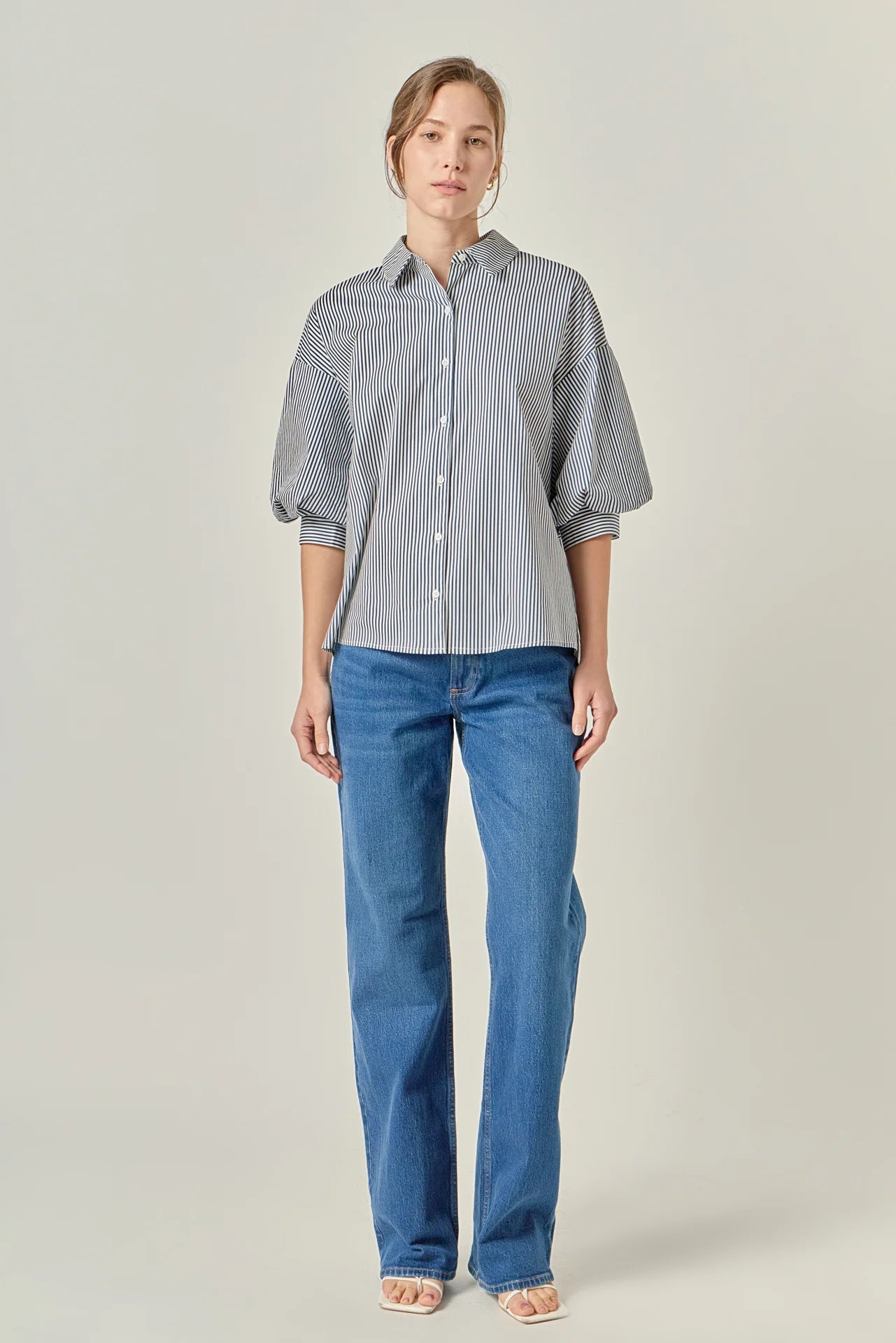 English Factory Striped Button Down Shirt Navy