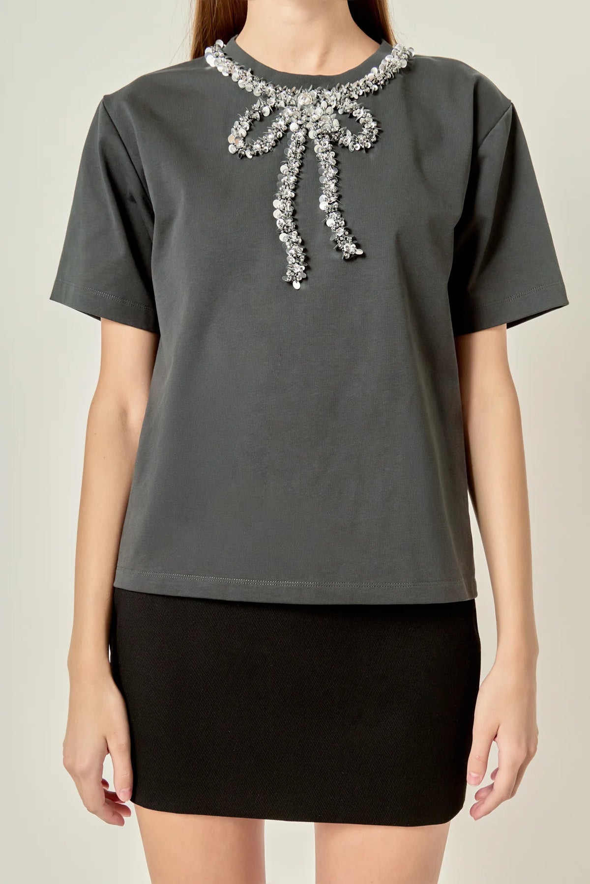 English Factory Bow Bead Detail Top Charcoal