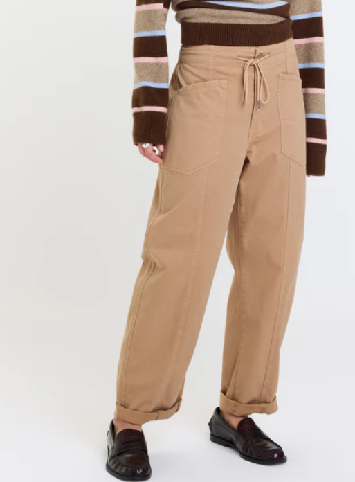 Daze-Villa Pant Drawstring Barrel Pant- Latte