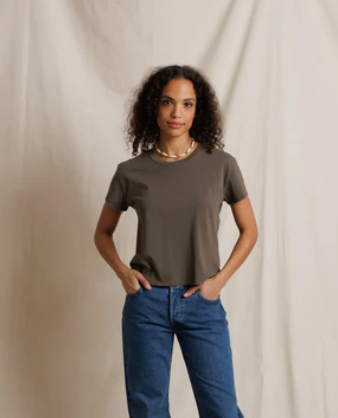 perfectwhitetee Harley Cotton SS Boxy Crew Tee- Dark Olive