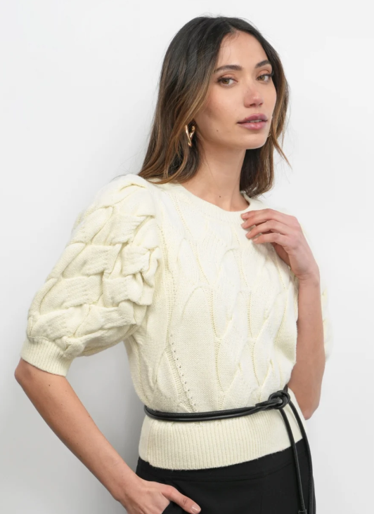 Greylin Hallie Cable Knit Puff Sleeve Sweater