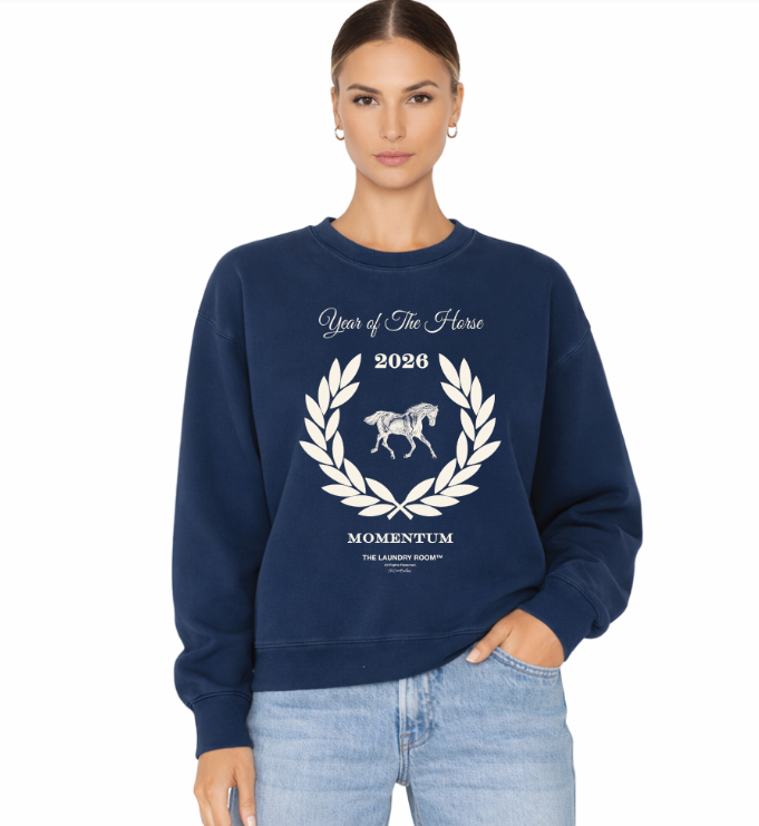 The Laundry Room - The Laurel Horse Crewneck - Navy Snow