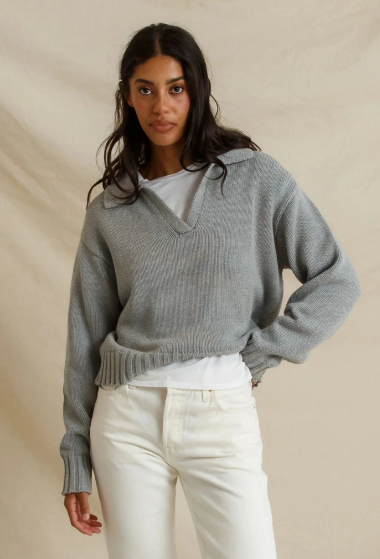 Perfect White Tee- Jemma Is Collared Sweater-Heather Grey