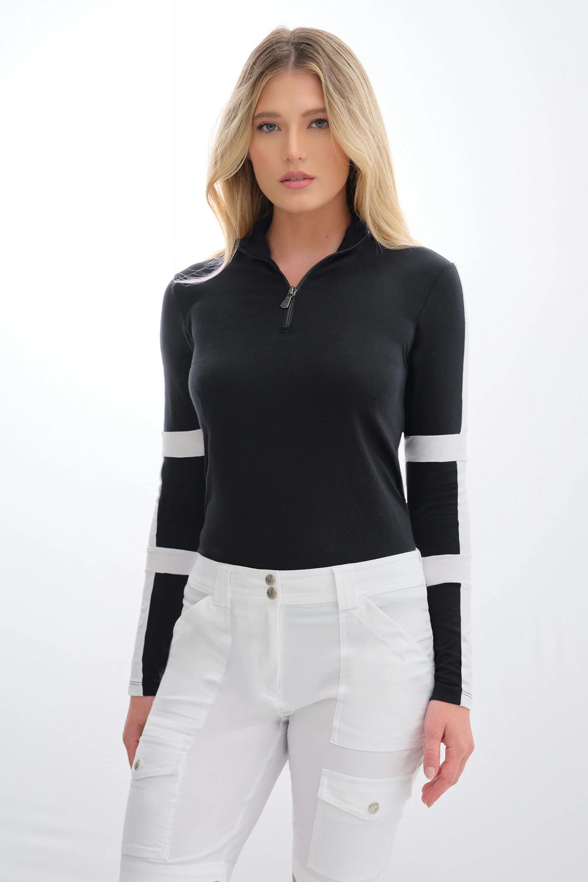 Anatomie- Stacey Sport Striped 1/2 Zip-Up Longsleeve Top